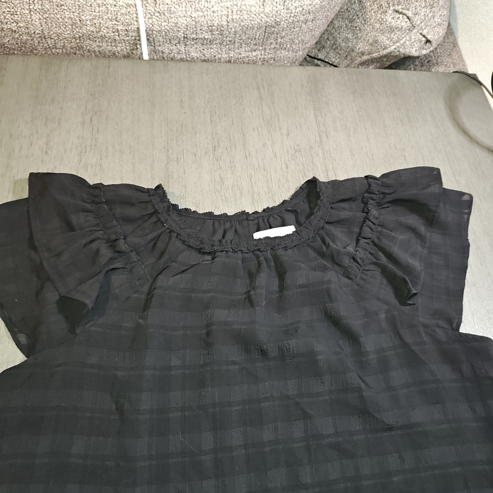 Loft Women's Short Sleeve Top, Black With Ruffles Size Medium - Picture 3 of 4